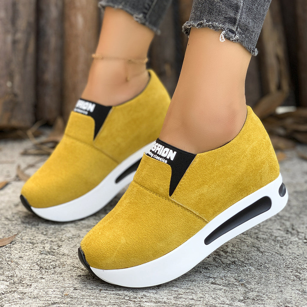 Round Toe Platform Slip-Ons in Green for Women