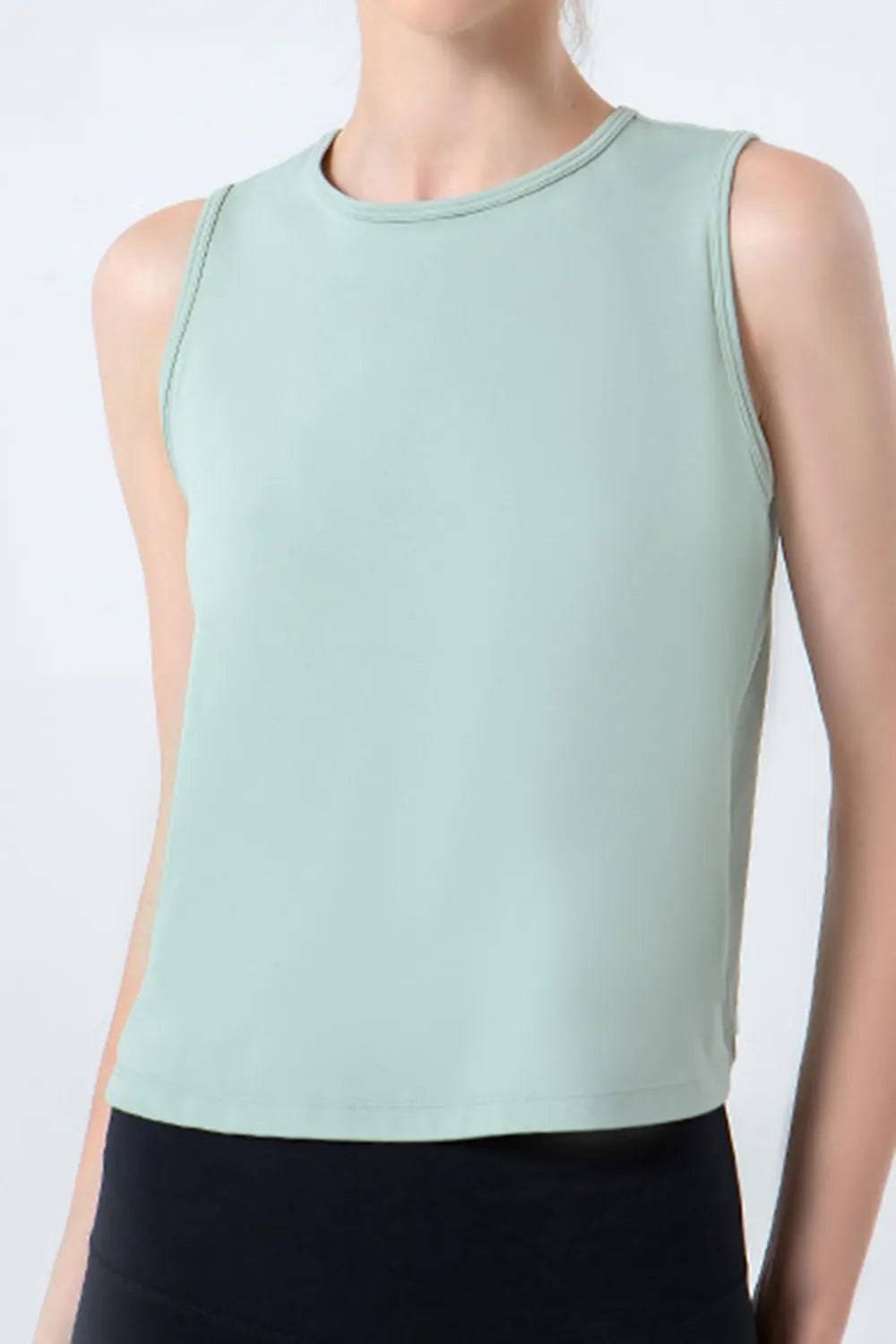 Round Neck Active Tank in Light Green for Women