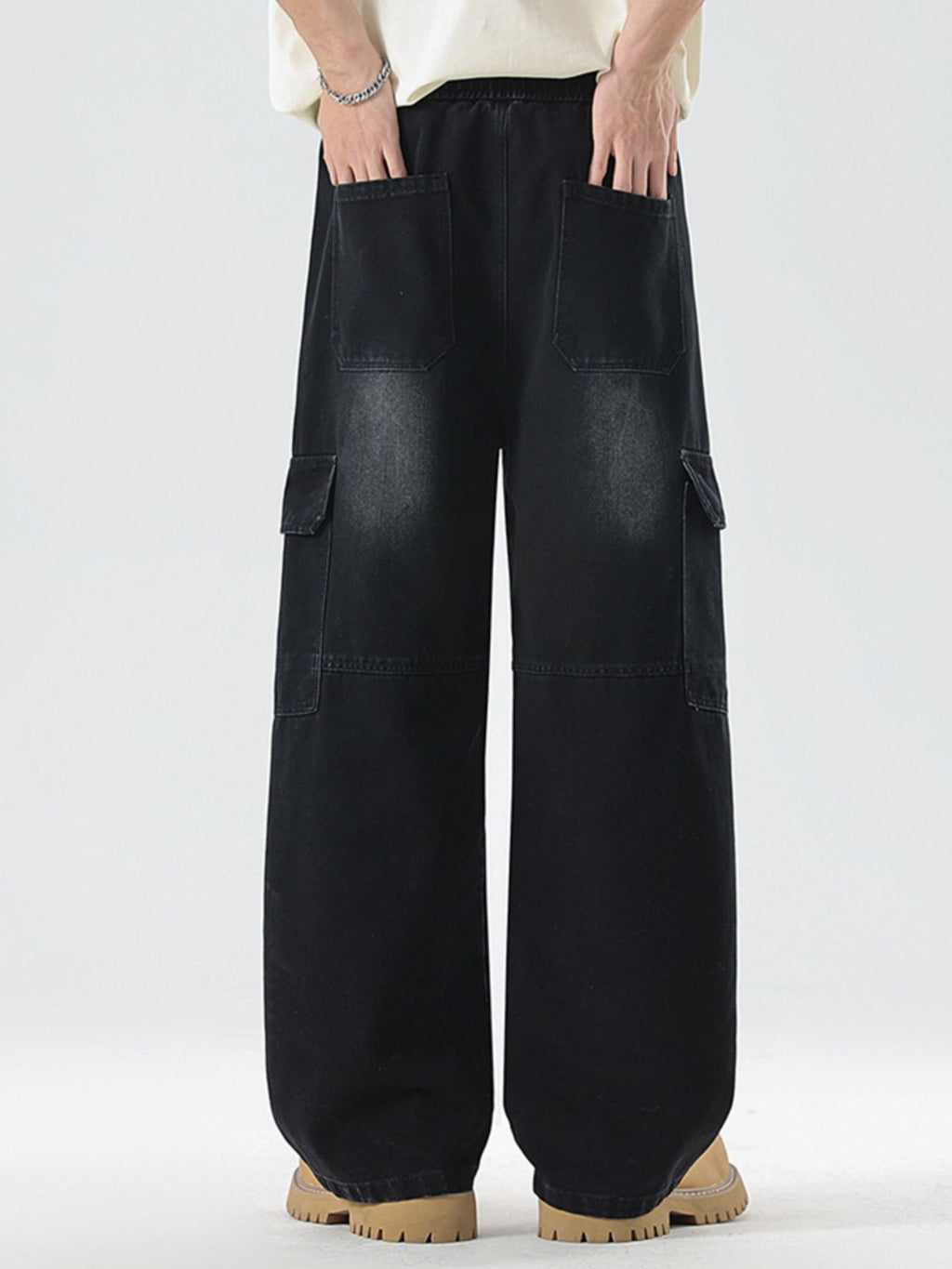 Vintage Wash Wide Leg Jeans Plus Size in Medium for Men