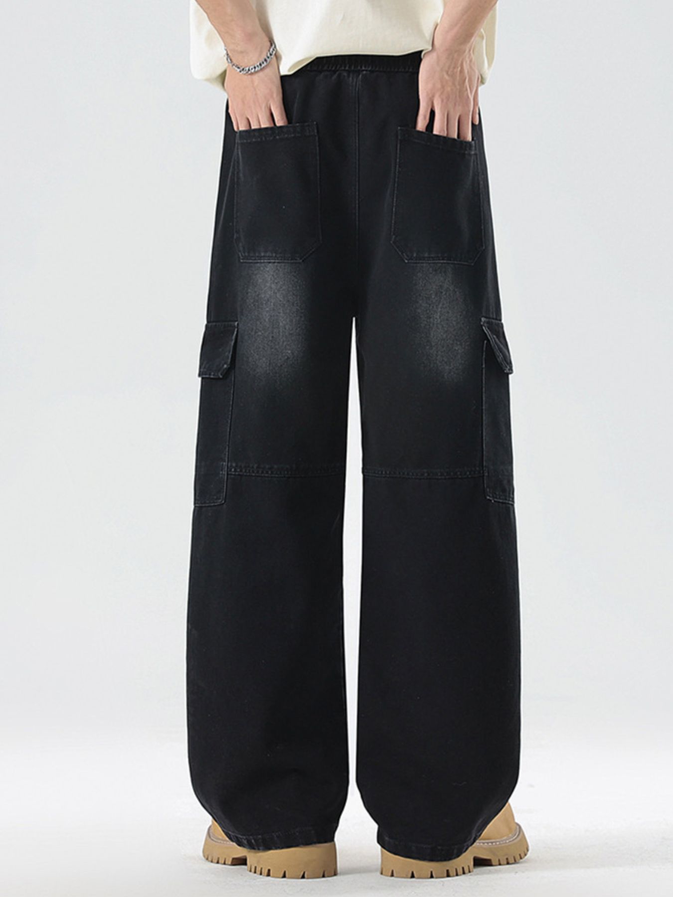 Vintage Wash Wide Leg Jeans Plus Size in Medium for Men