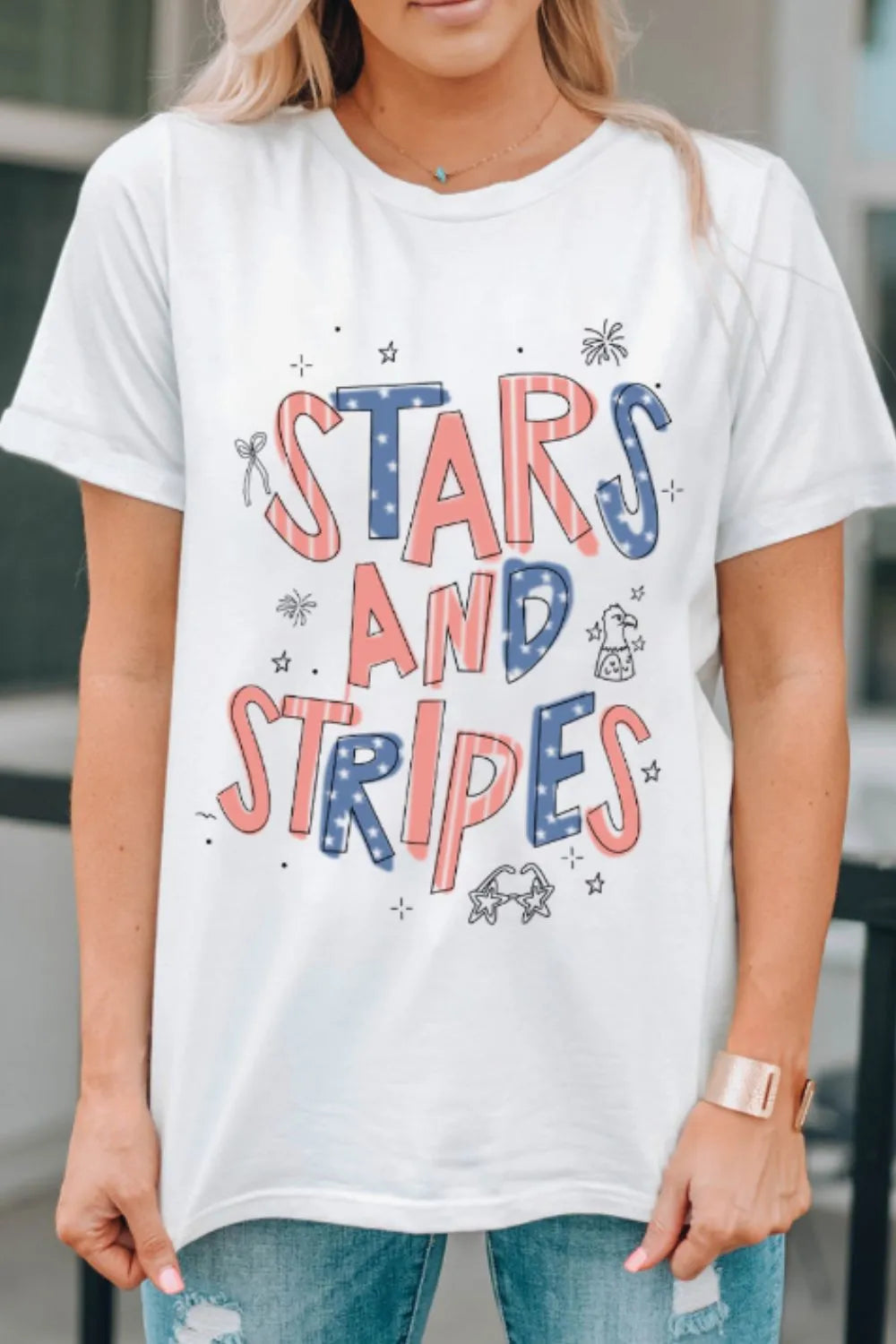 Stars and Stripes Patriotic Graphic T-Shirt for Women