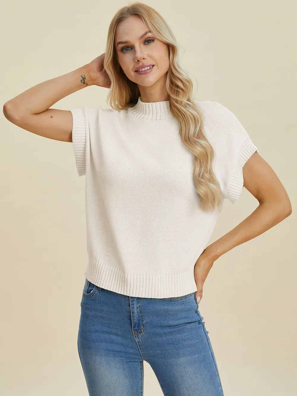 Plus Size Mock Neck Short Sleeve Sweater for Women