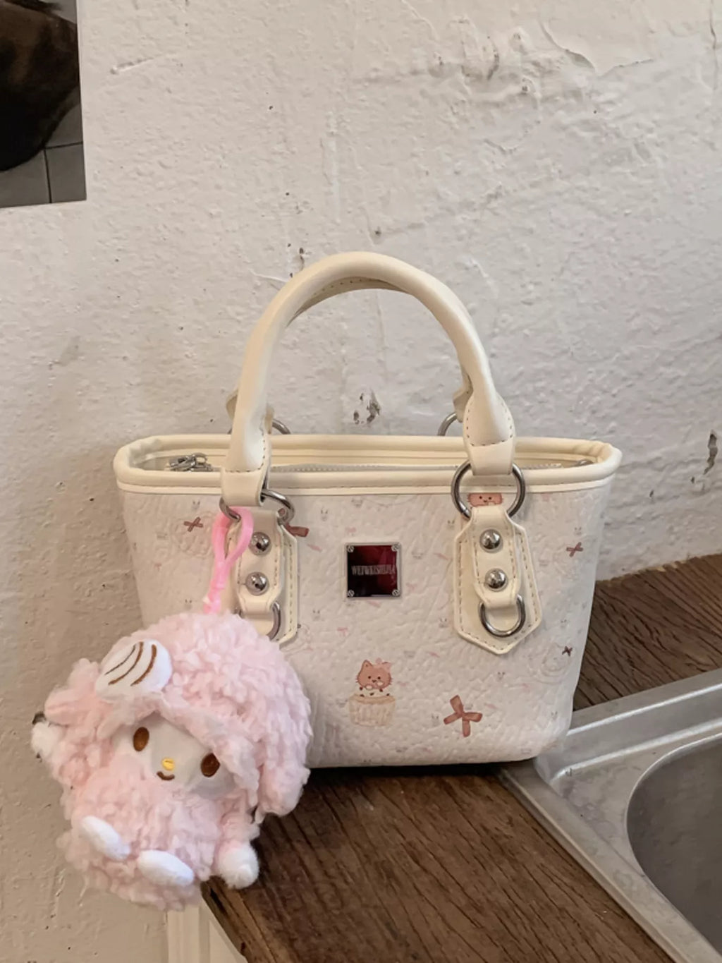 Plush Charm Patterned Crossbody Bag for Women