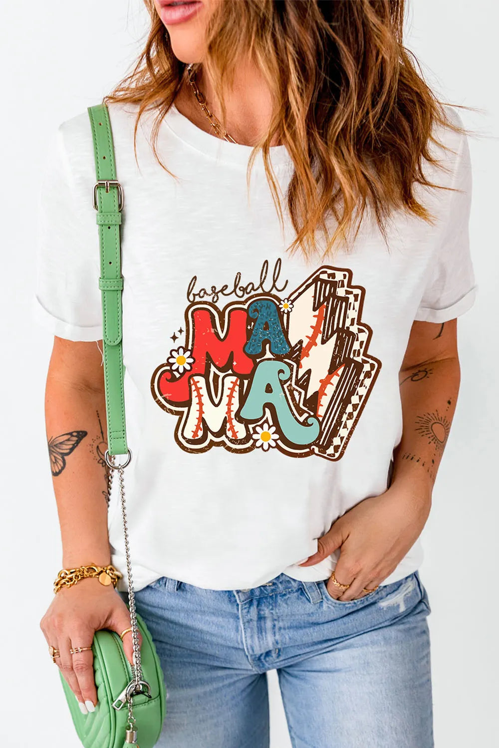 Letter Graphic Round Neck Short Sleeve T-Shirt in Classic in White for Women