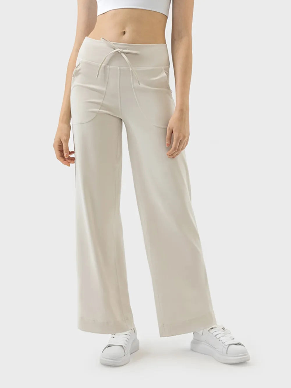 Drawstring Active Pants with Pockets in Dusty Blue for Women