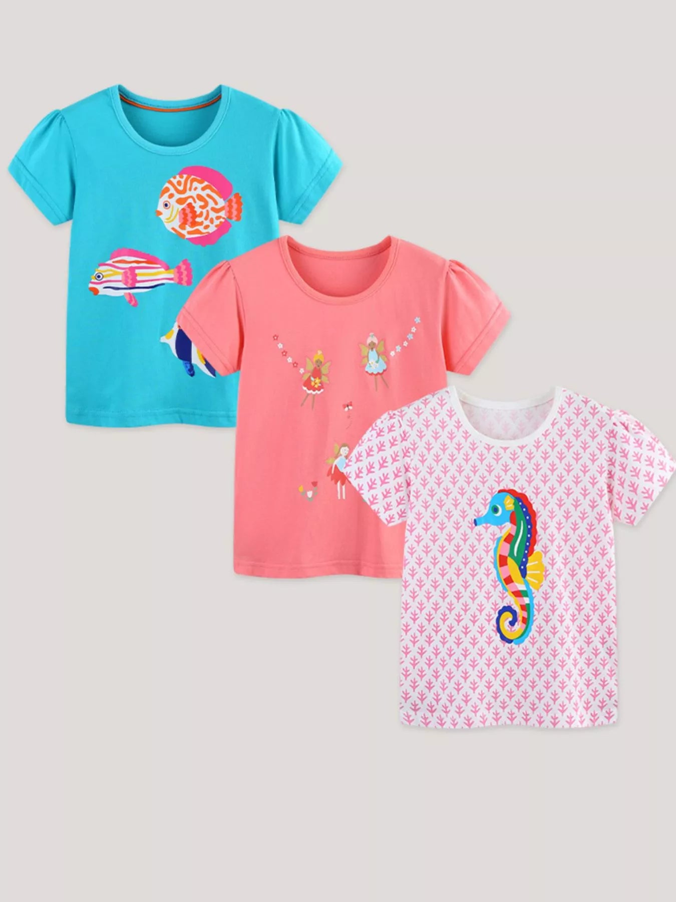 Graphic Short Sleeve T-Shirt 3-Piece Set in Multicolor for Girls