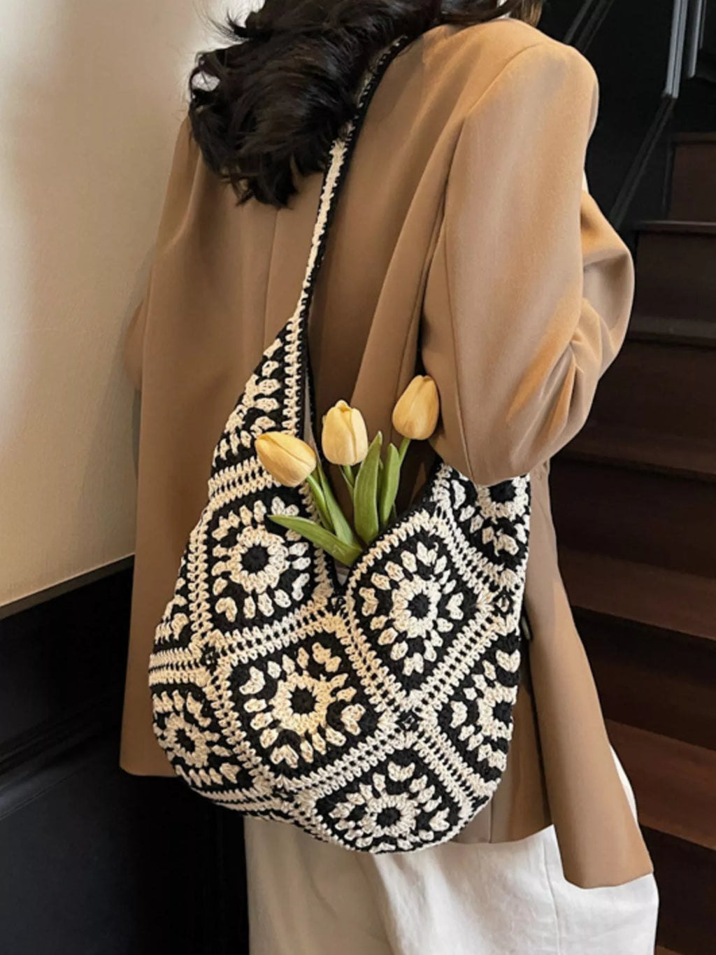 Crochet Hobo Shoulder Bag for Women