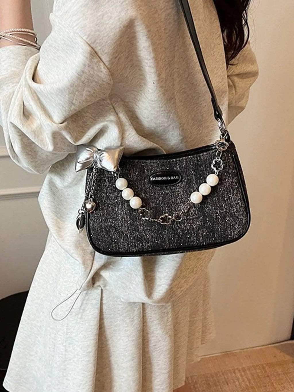 Pearl Chain Shoulder Bag in Light for Women