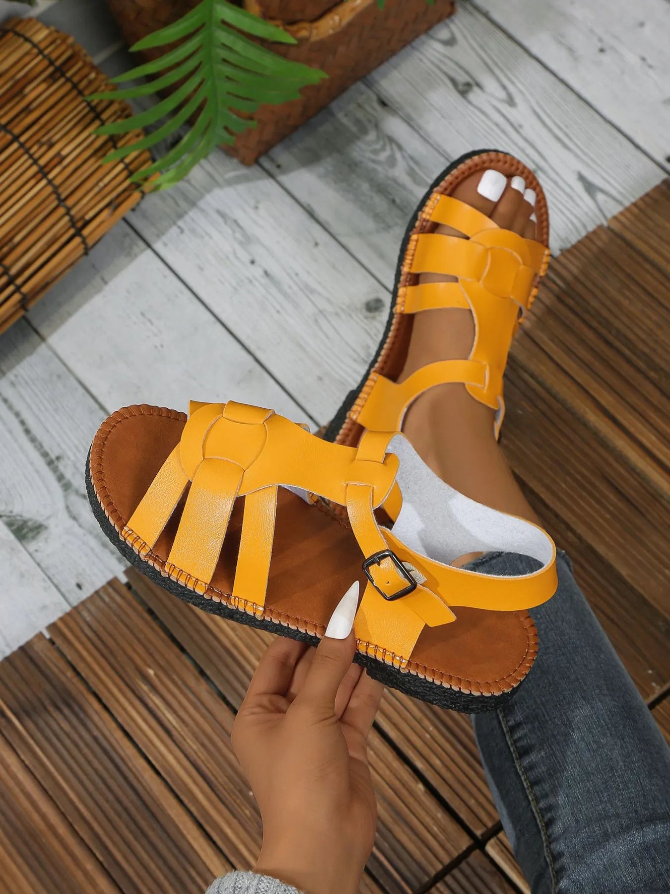 Strappy Flat Sandals in White for Women