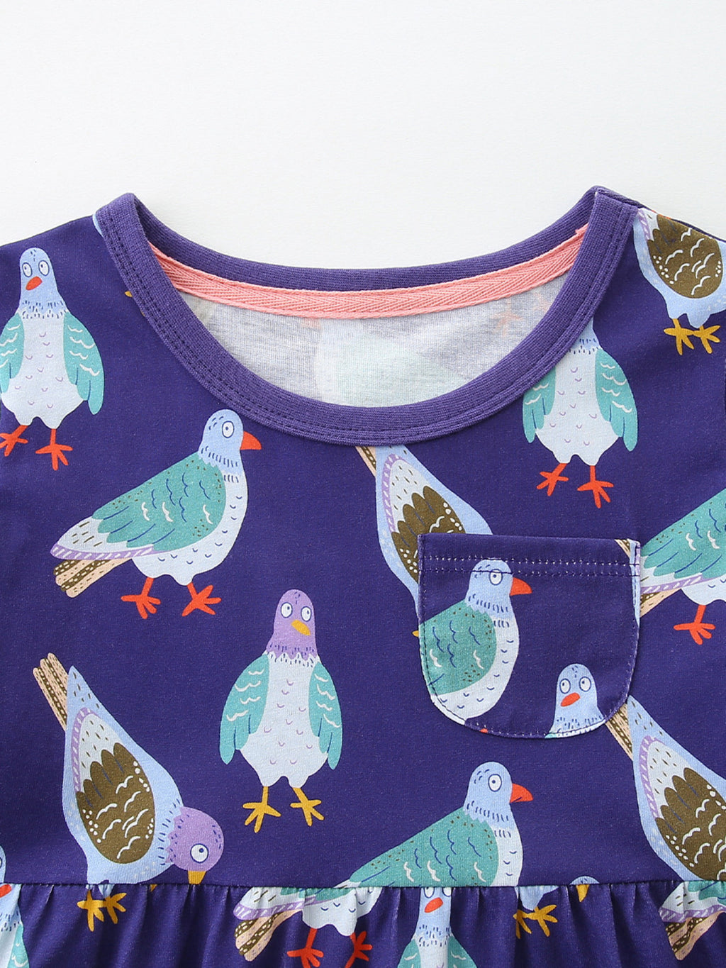 Pigeon Print Casual Dress in Navy for Girls