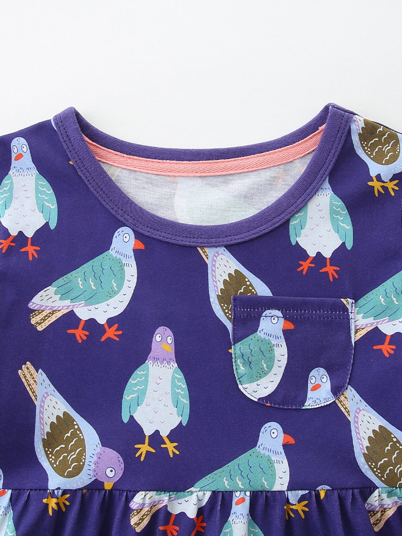 Pigeon Print Casual Dress in Navy for Girls