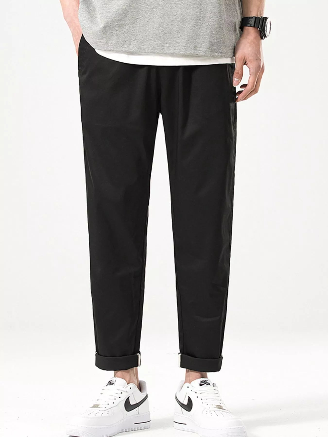 Casual Straight-Leg Cropped Pants in Khaki for Men