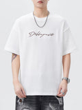 Plus Size Oversized Round Neck Letter Graphic T-Shirt in White for Men