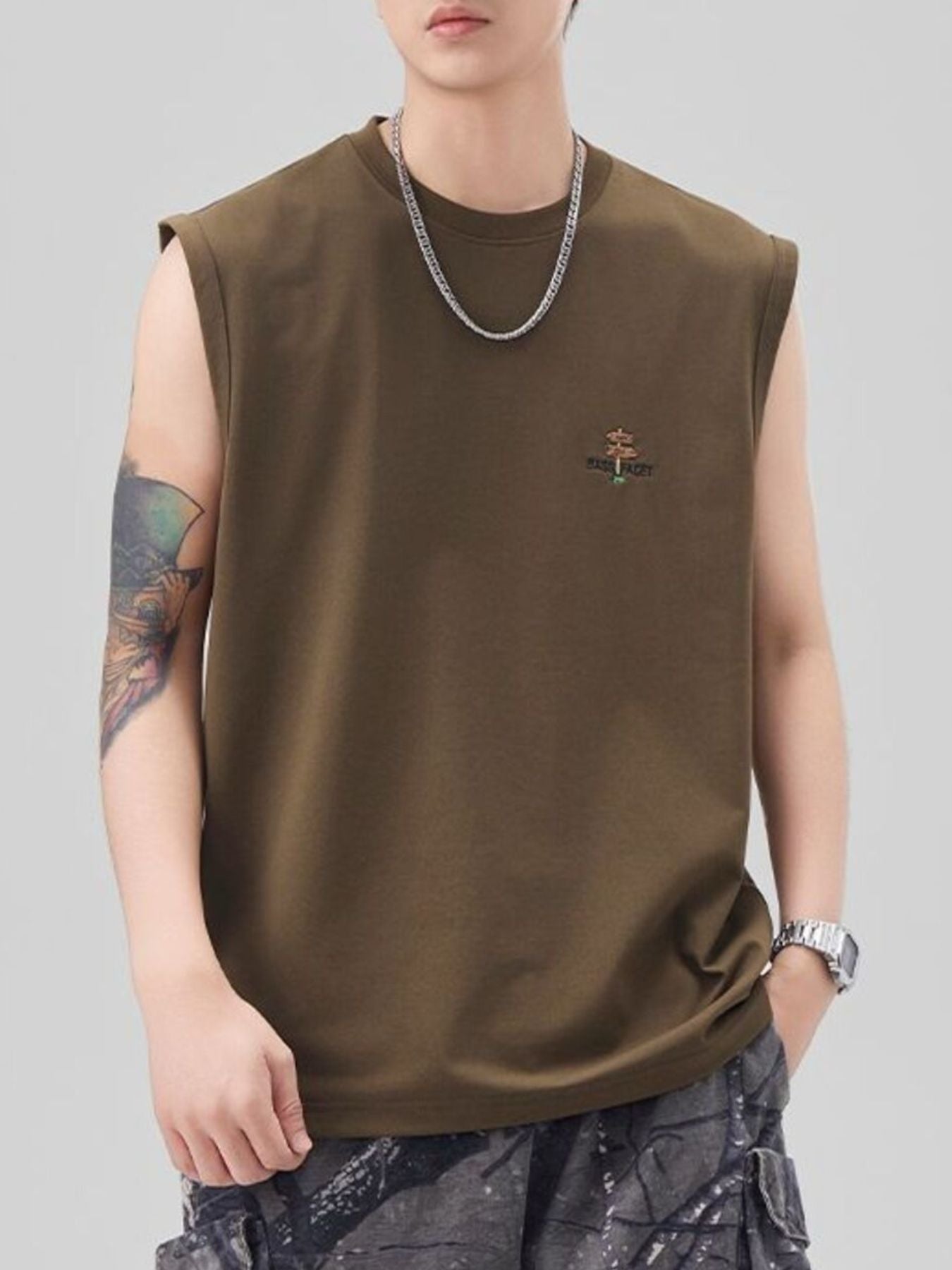 Plus Size Round Neck Tank in Ivory for Men