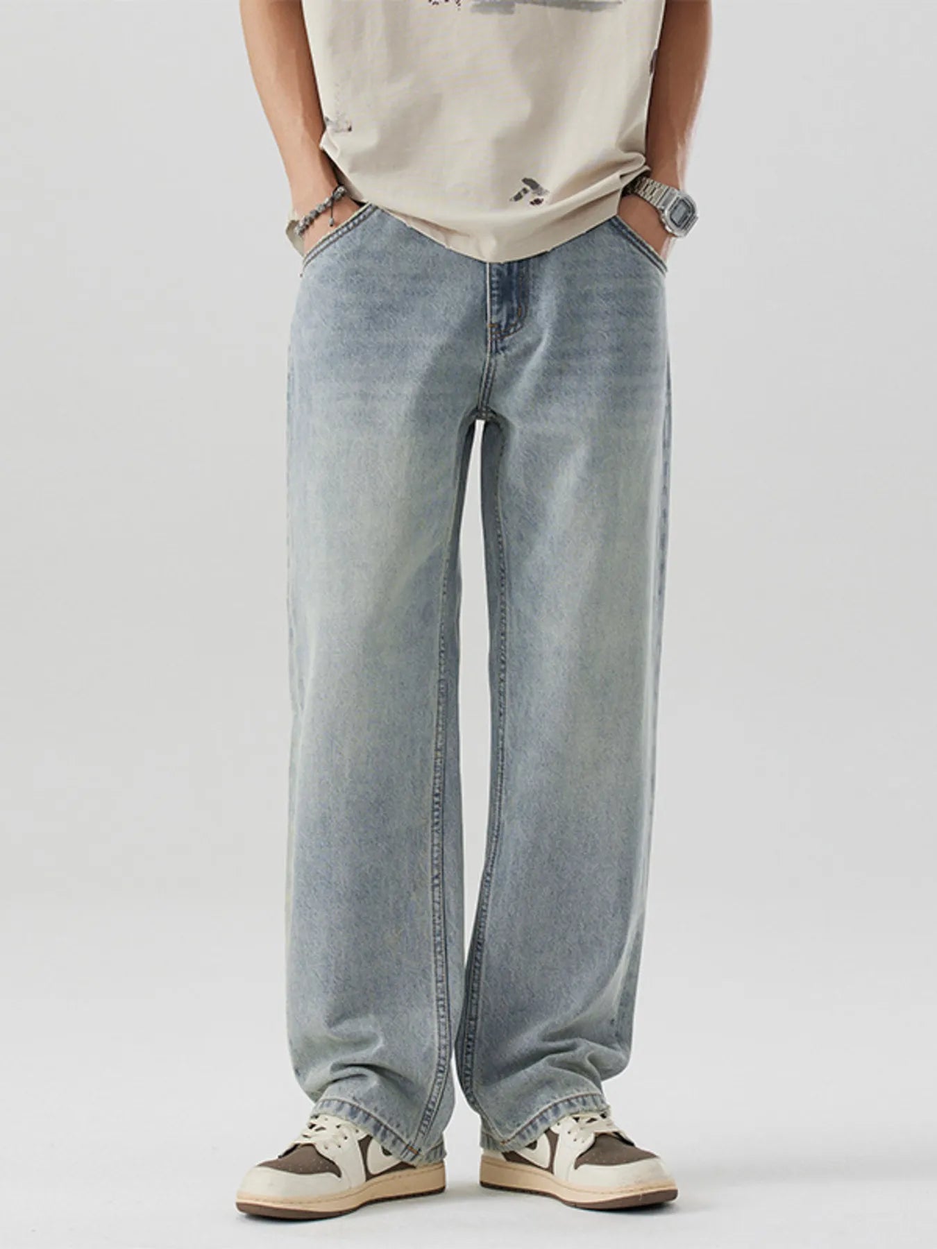 Wash Wide Leg Jeans in Nostalgic Orchid for Men