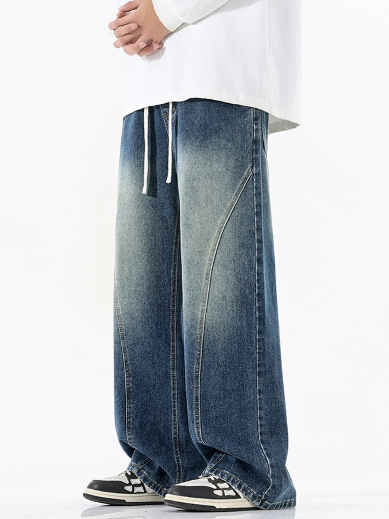 Vintage Wash Wide Leg Jeans Plus Size in Vintage Blue for Men