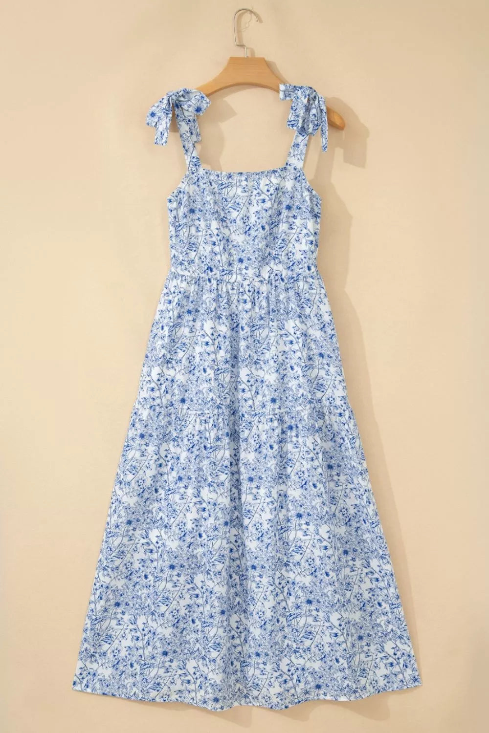 Floral Print Knot Straps High Waist Flared Maxi Dress for Women