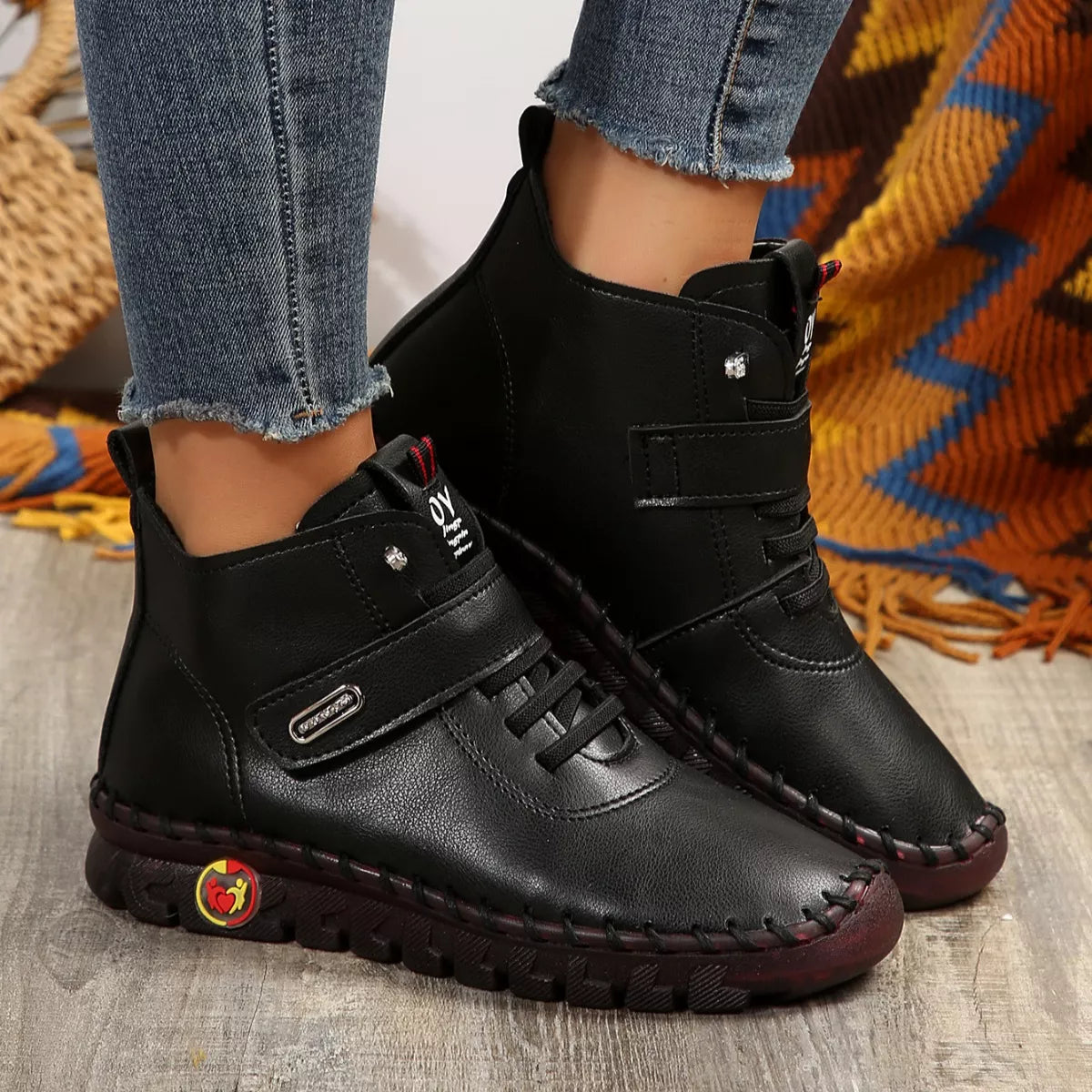 Lace Up Platform Ankle Boots in Black for Women