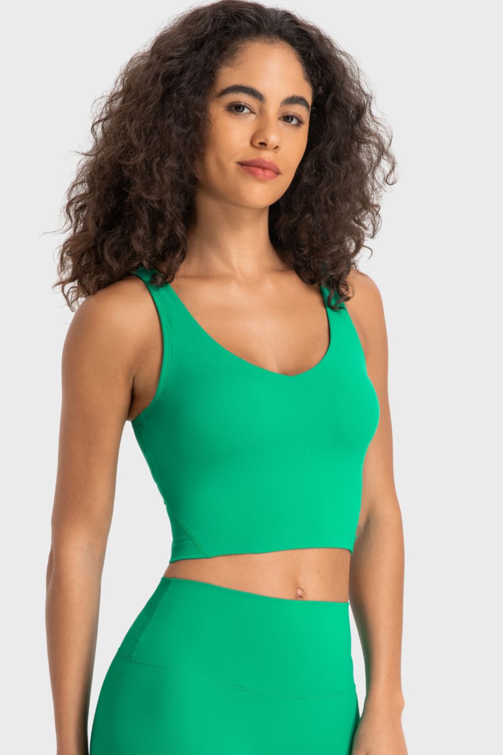 Deep V-Neck Crop Sports Bra in White for Women