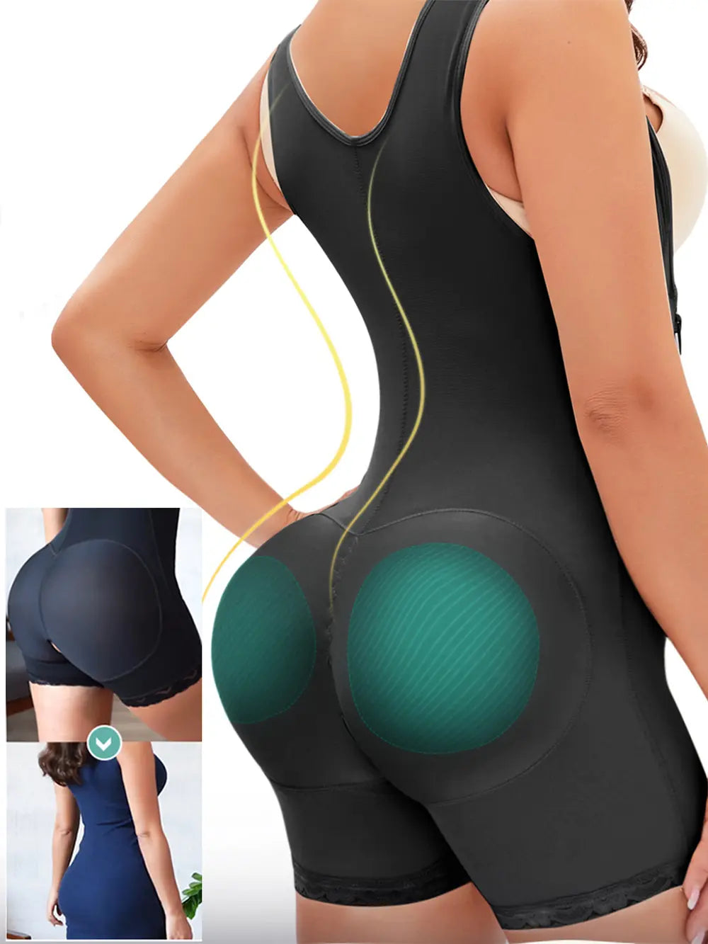 Plus Size Side Zip Up Wide Strap Shapewear in Black for Women