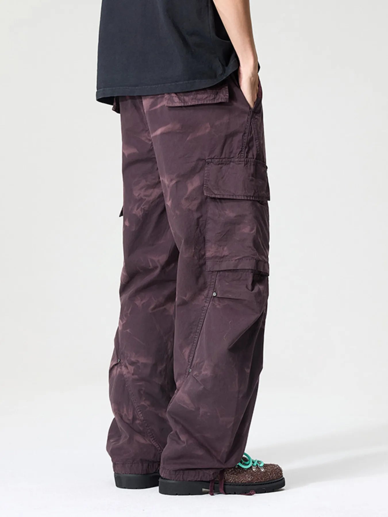Wide Leg Cargo Pants Plus Size in Coffee for Men