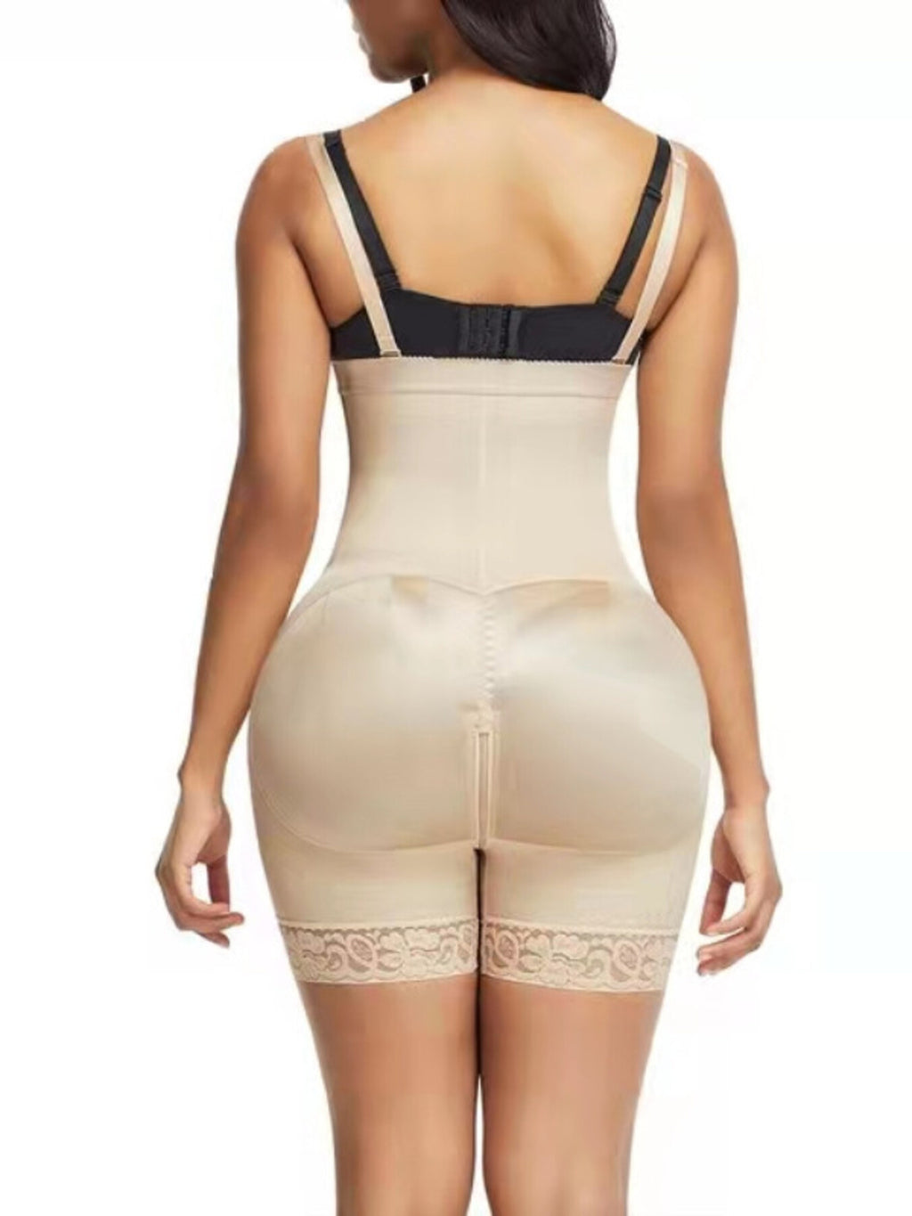 Lace Detail Tummy Control Shaping Romper Plus Size in Apricot for Women