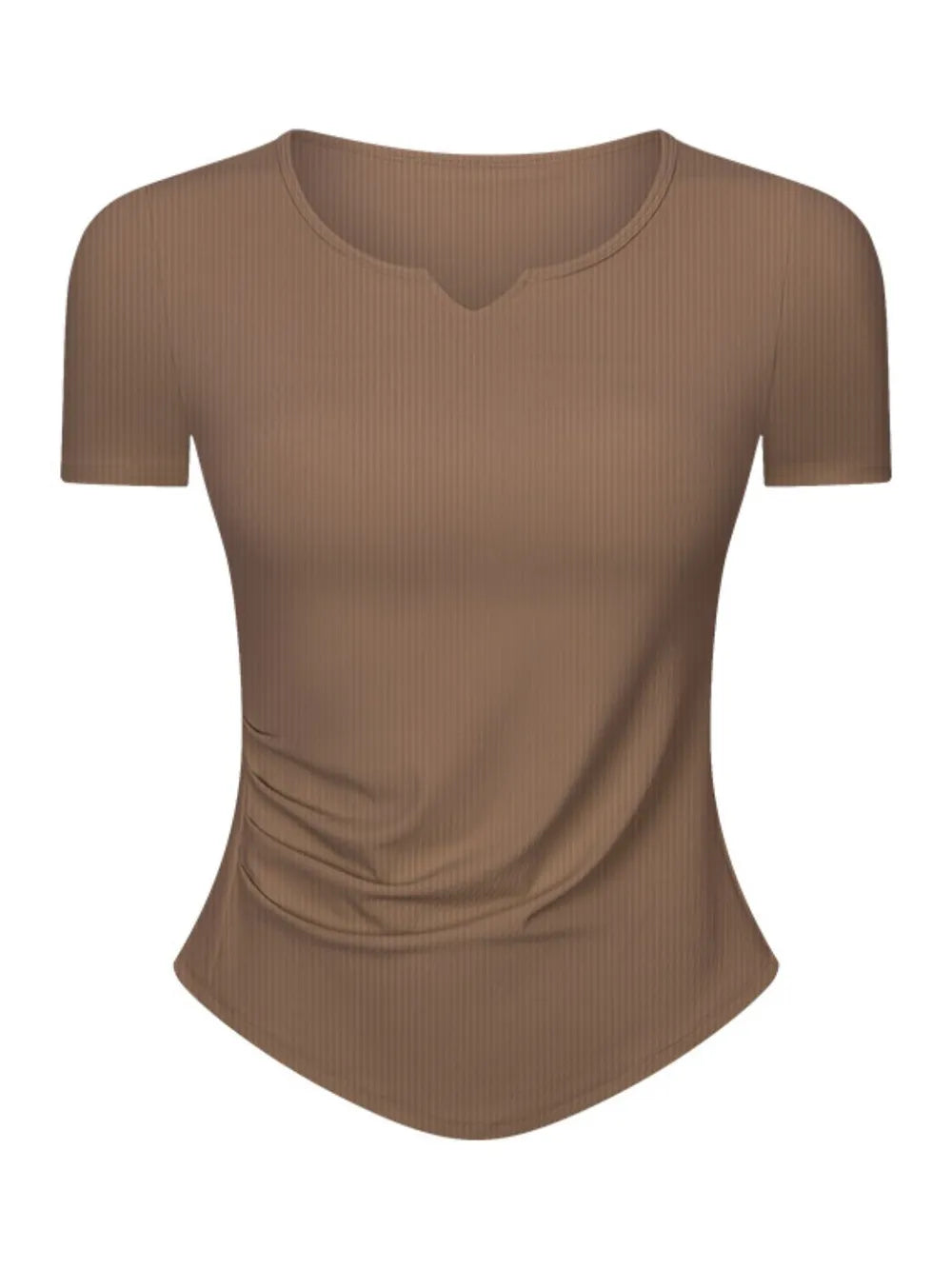 Notched Short Sleeve Active T-Shirt in Brown for Women