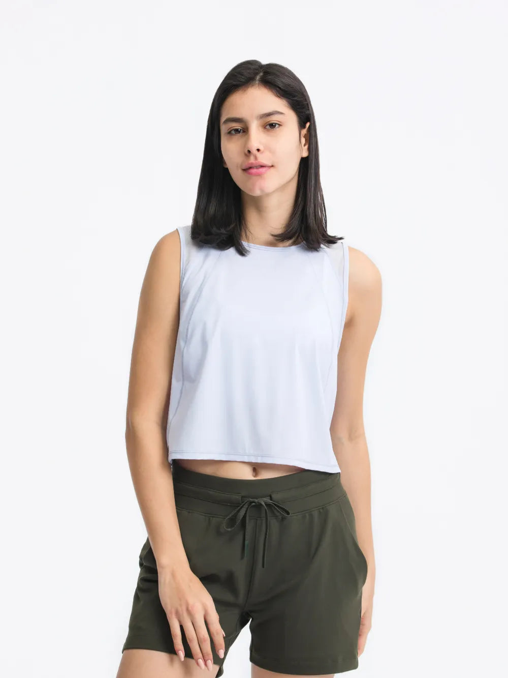 Round Neck Cropped Active Tank in Baby Blue for Women