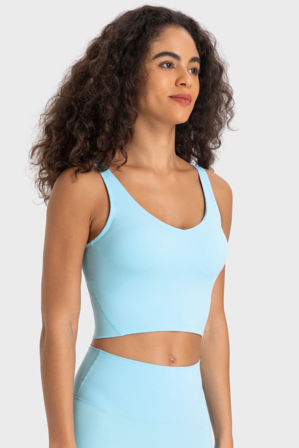 Deep V-Neck Crop Sports Bra in Camel for Women