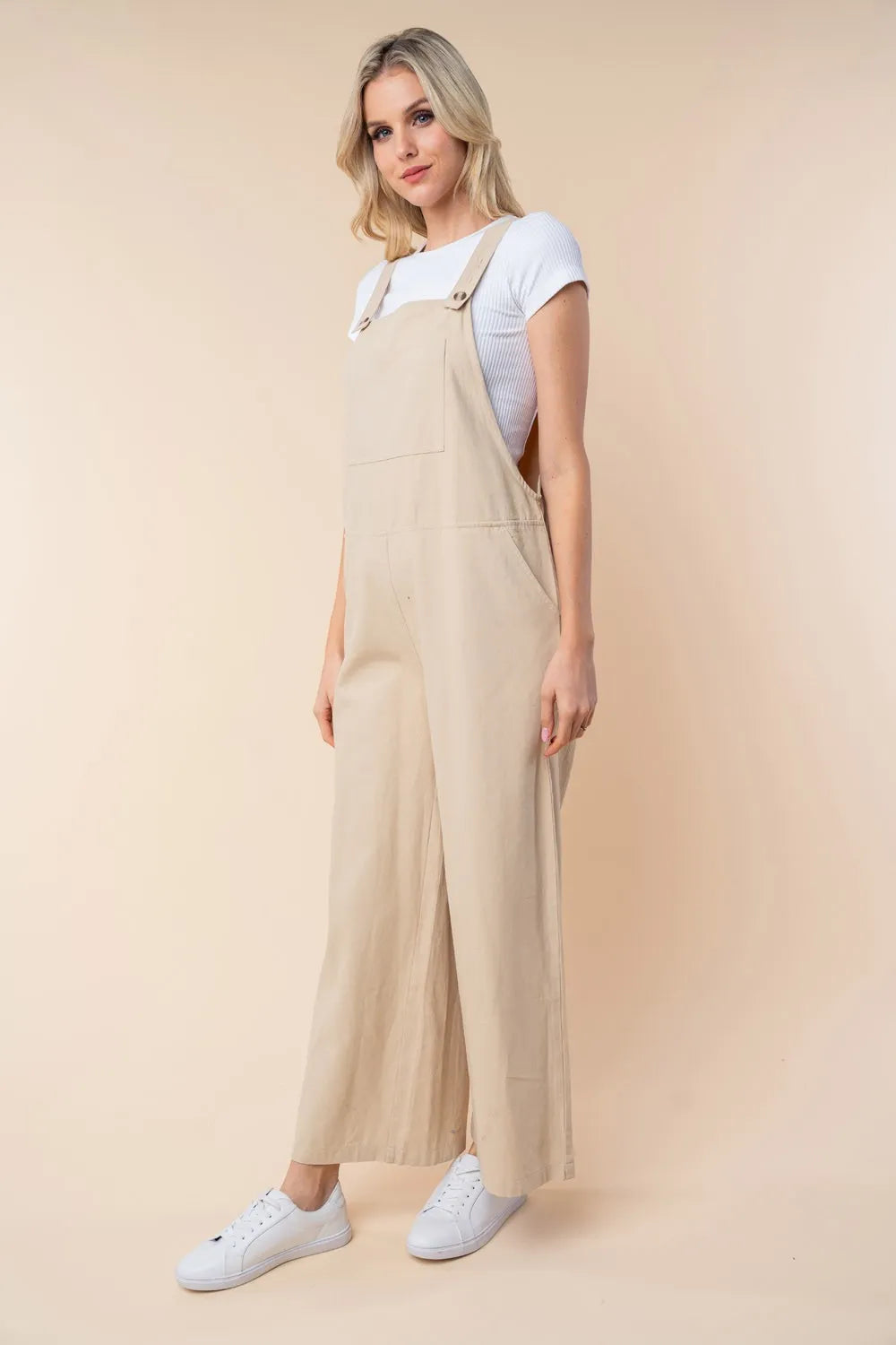 Sleeveless Wide Leg Jumpsuit in Oatmeal for Women