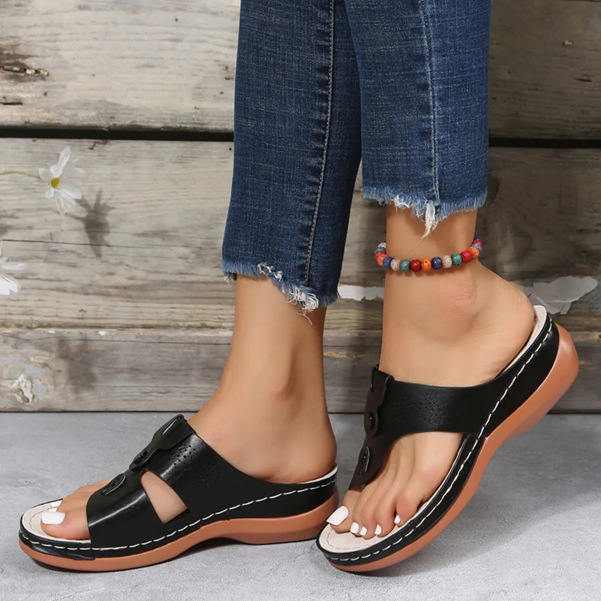 Cutout Wedge Sandals in Black for Women