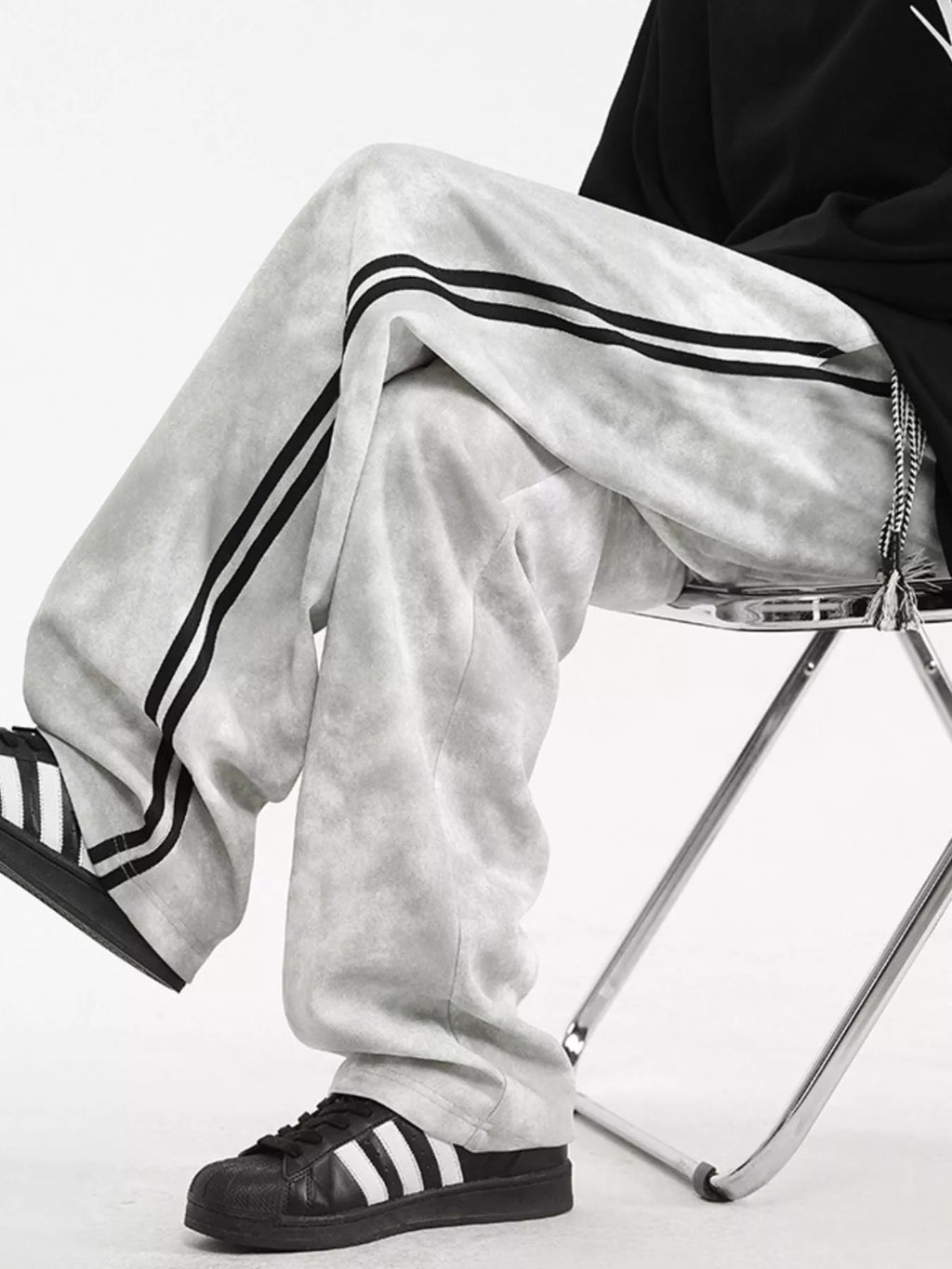 Plus Size Drawstring Loose Fit Pants in Black for Men