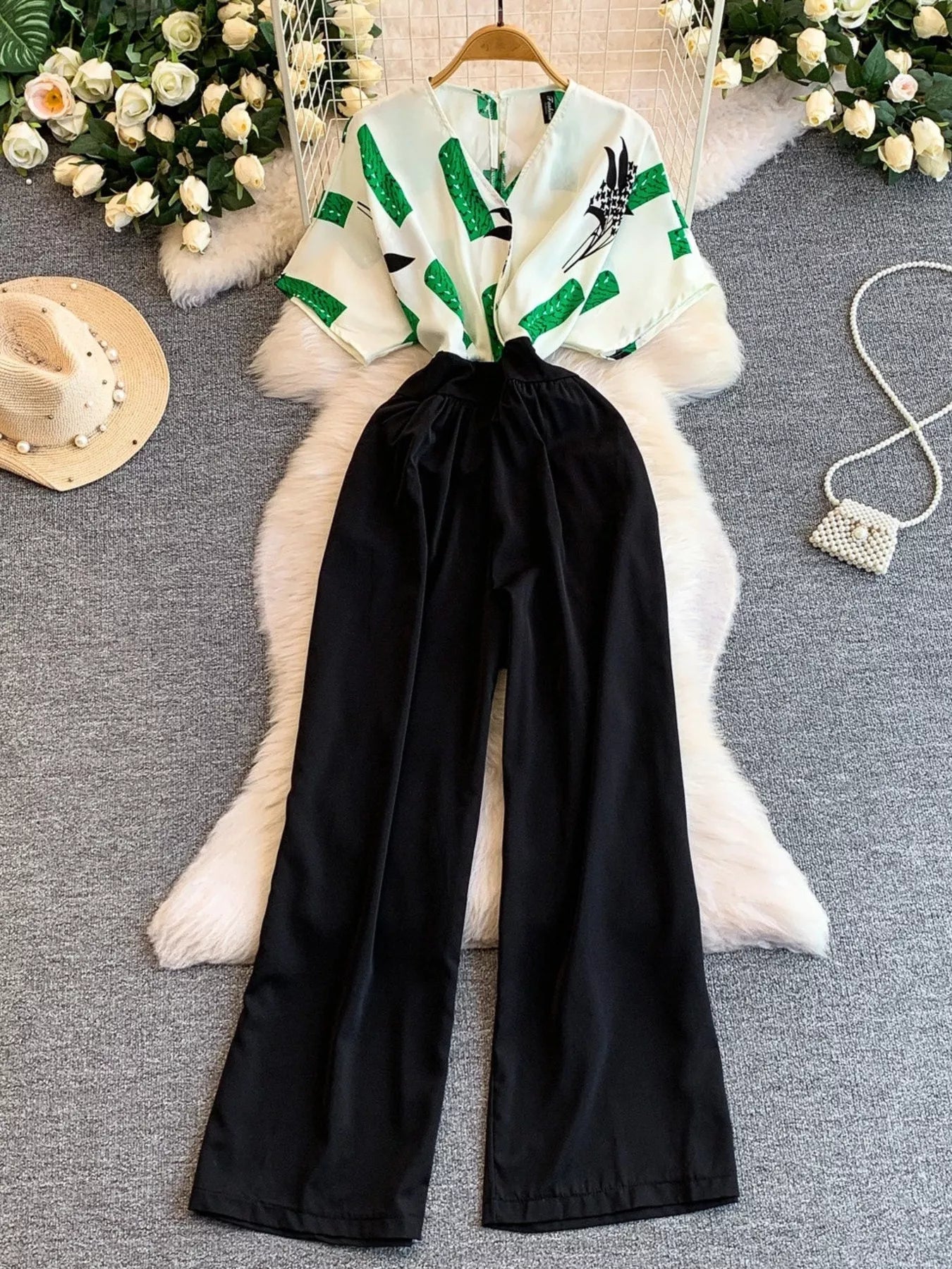 White Printed Wide Leg Jumpsuit for Women