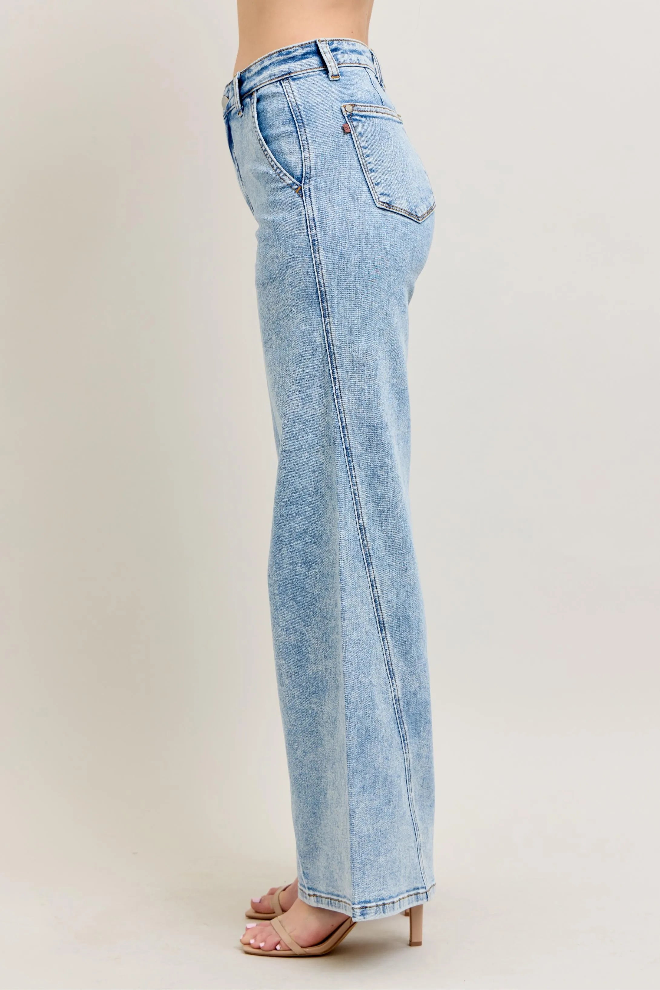 High Waist Wide Leg Jeans with Skewed Inseam Plus Size in Light for Women