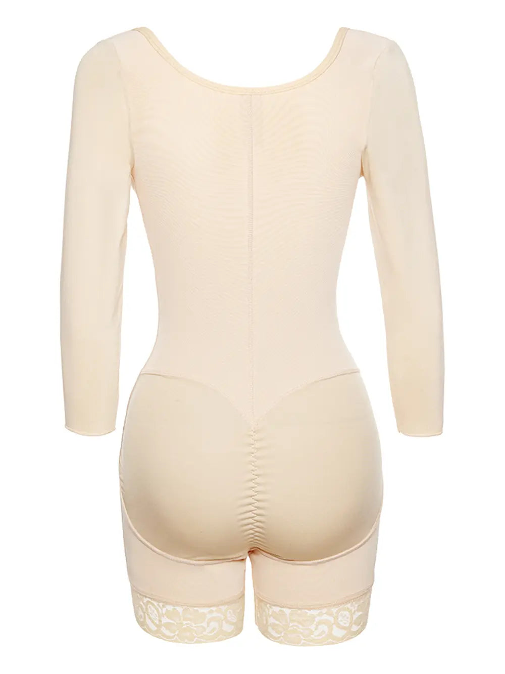 Plus Size Zip Up Lace Detail Long Sleeve Shapewear in Ivory for Women