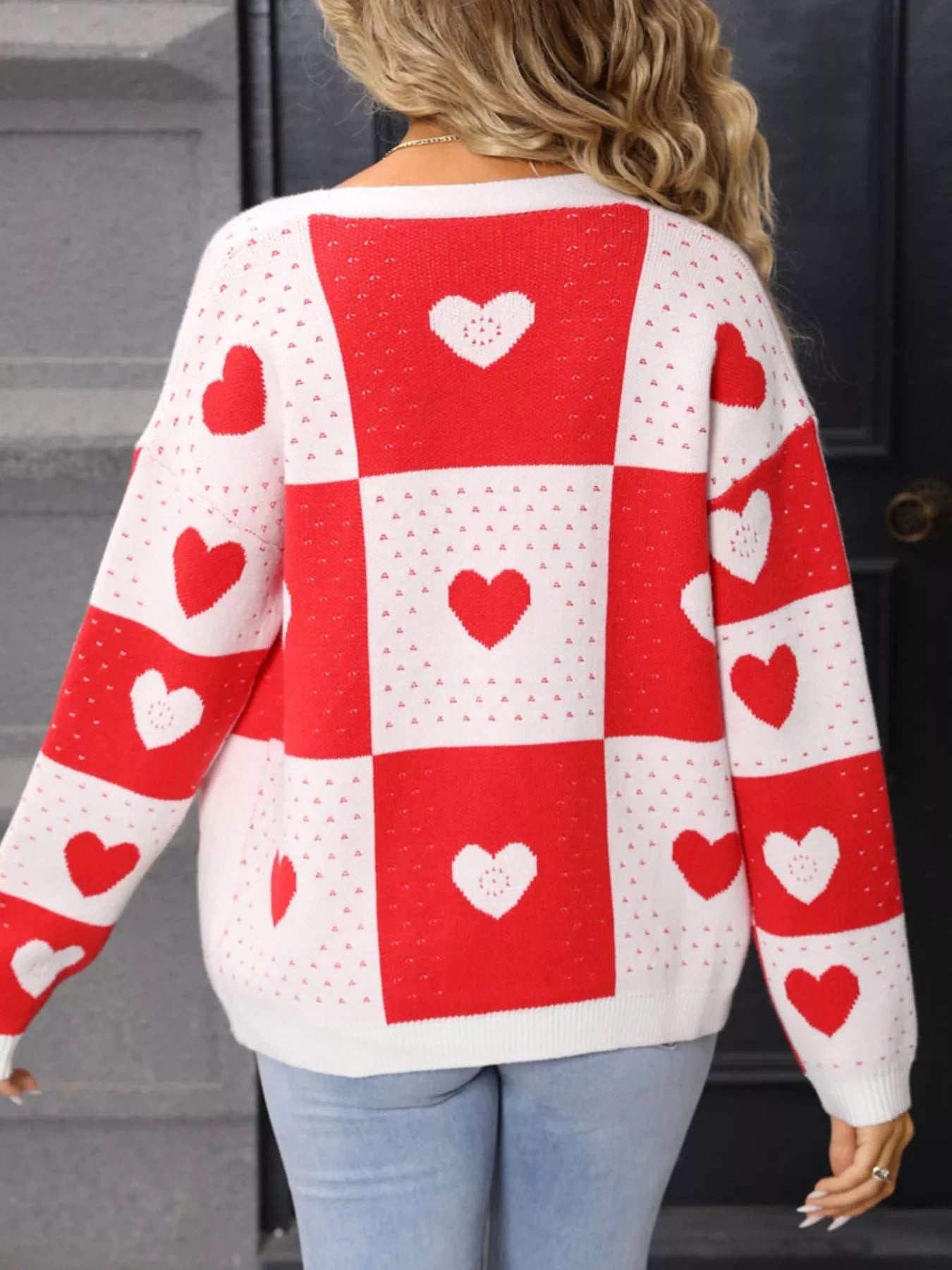 Valentines Day Heart Pattern Knit Cardigan for Women