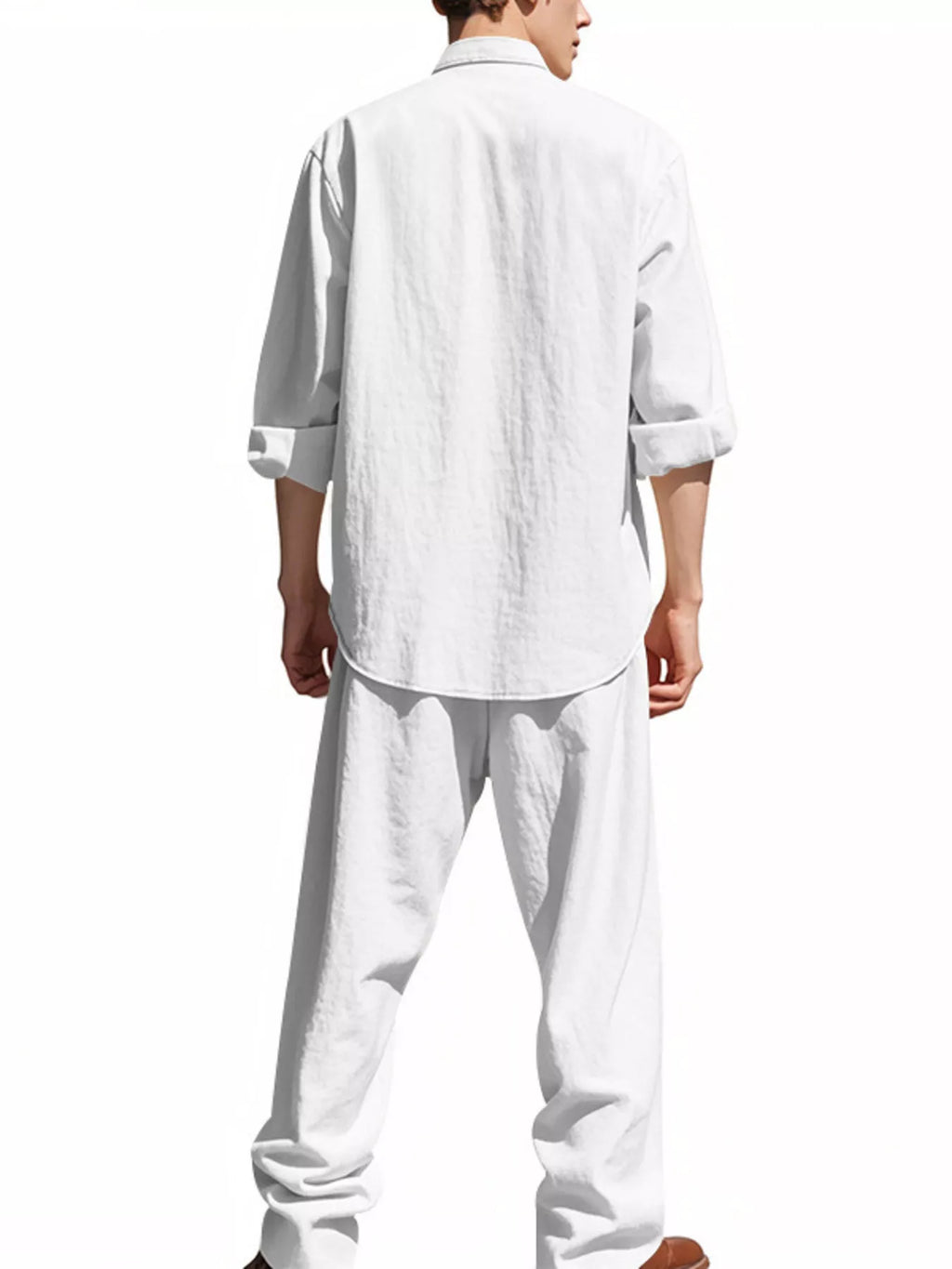 Button Up Long Sleeve Shirt and Pants Plus Size in Black for Men