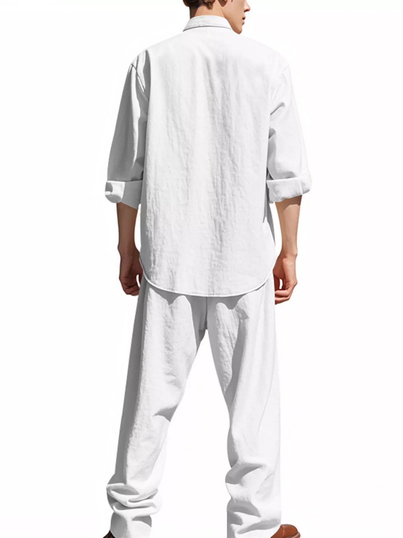 Button Up Long Sleeve Shirt and Pants Plus Size in Black for Men