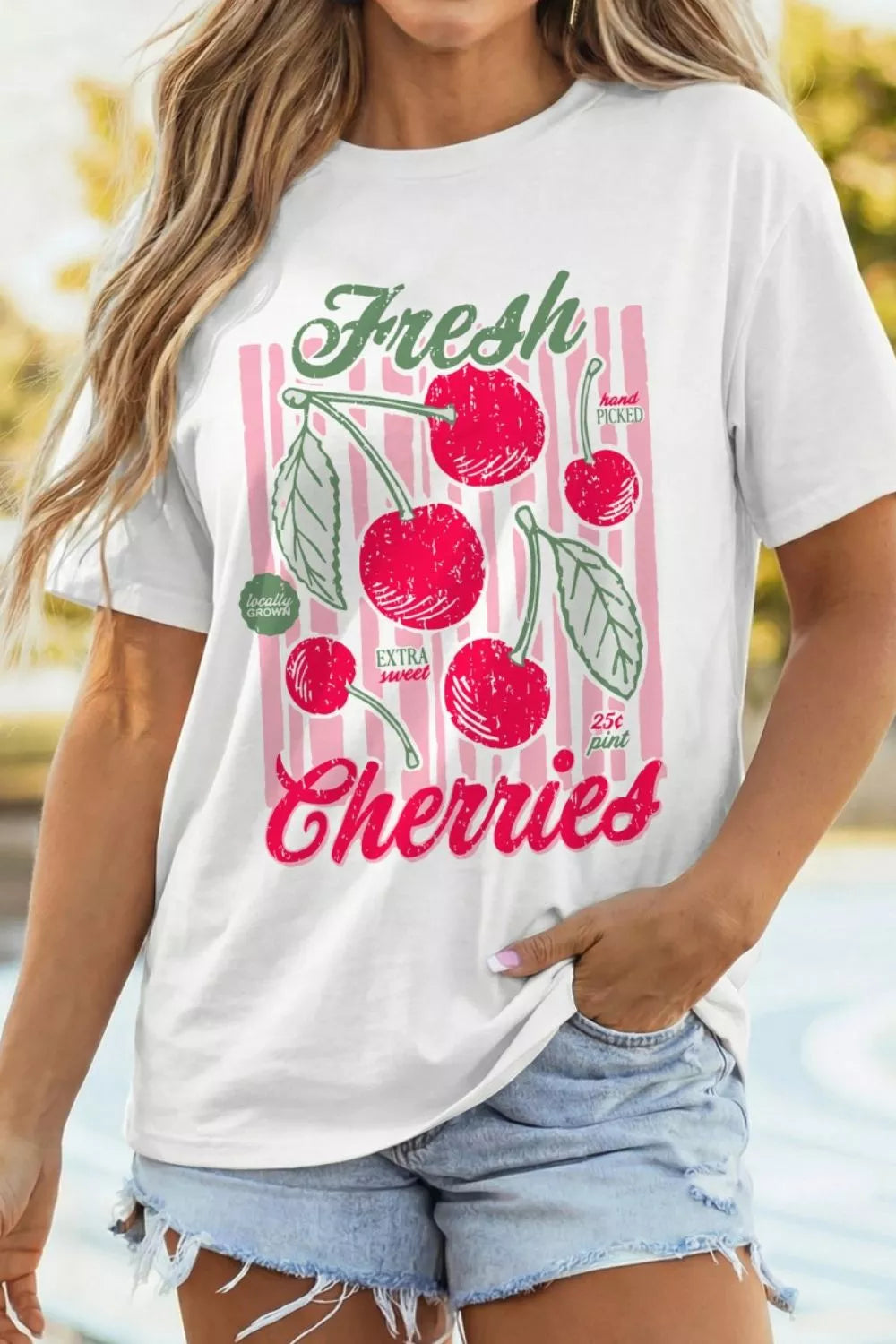 Fresh Cherries Graphic Oversized T-Shirt in White for Women