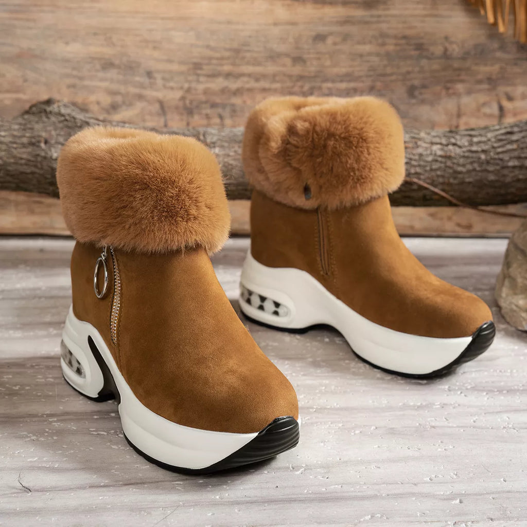 Fuzzy Side Zipper Platform Ankle Boots in Leopard for Women