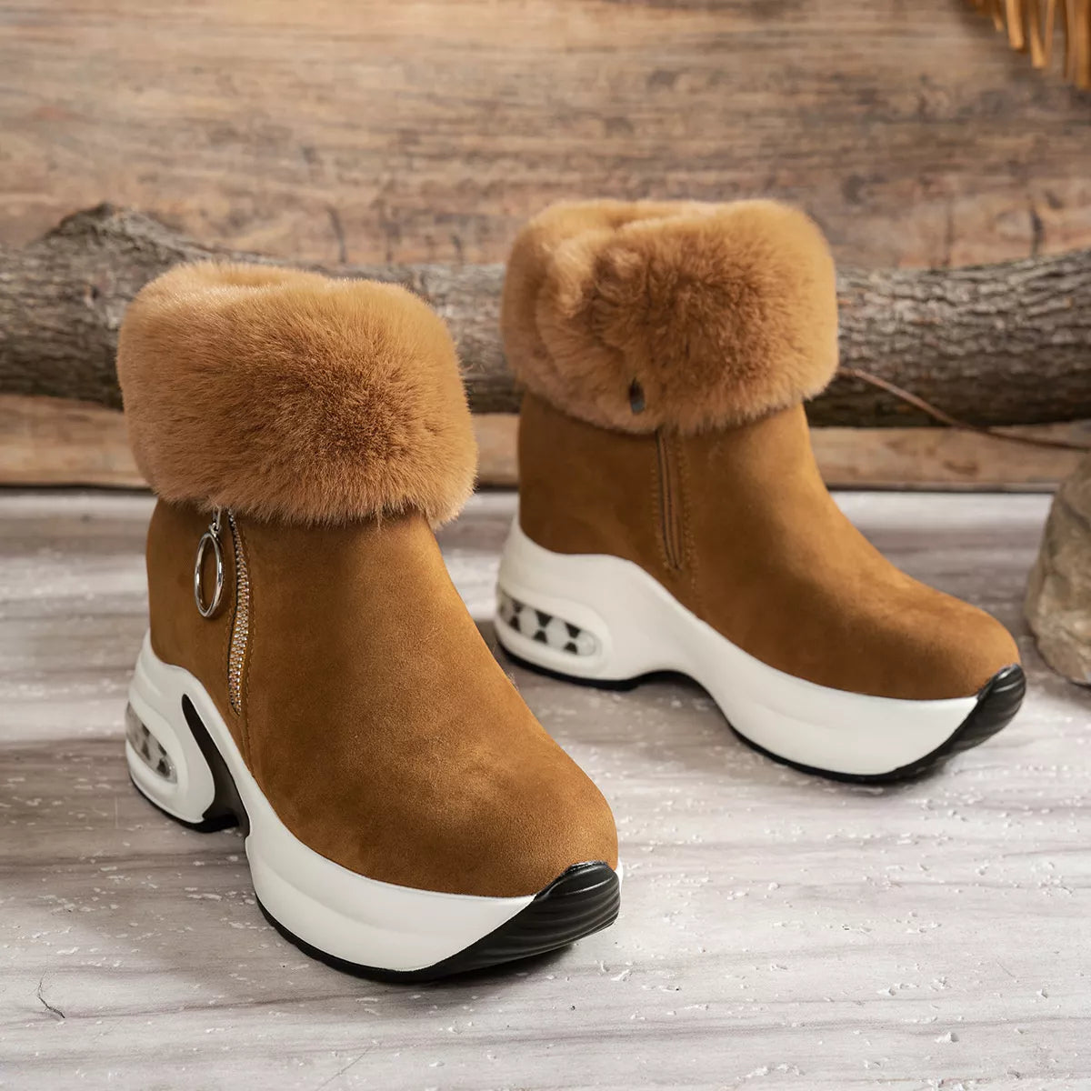 Fuzzy Side Zipper Platform Ankle Boots in Leopard for Women