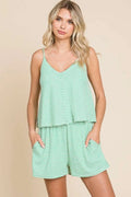 Plus Size Double Flare Striped Romper in Candy Green for Women
