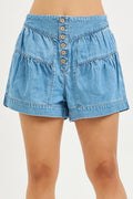 Elastic Band Slouchy Shorts with Shirred Detail in Medium for Women