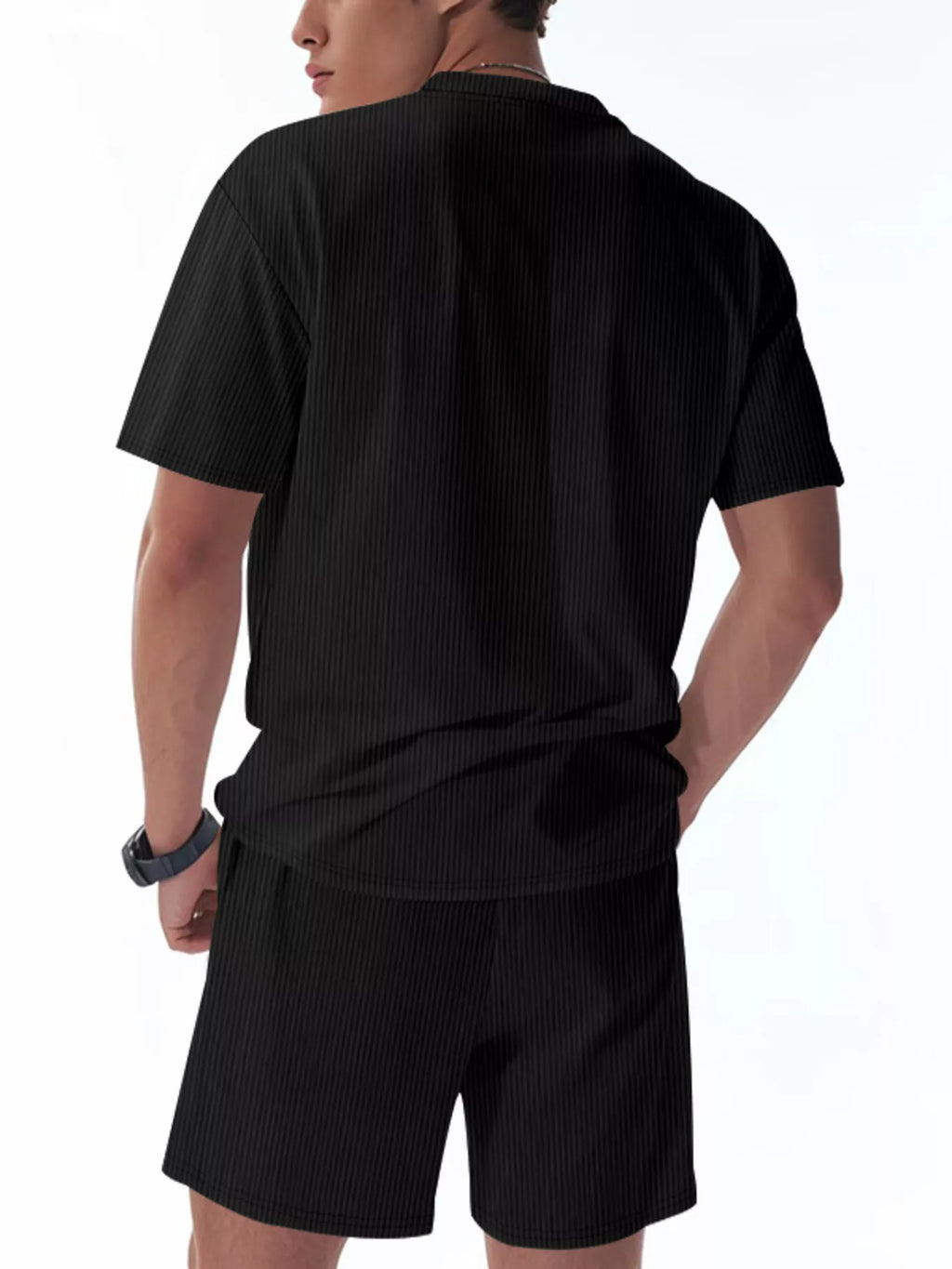 Casual Striped Top and Shorts Set Plus Size in Light Blue for Men