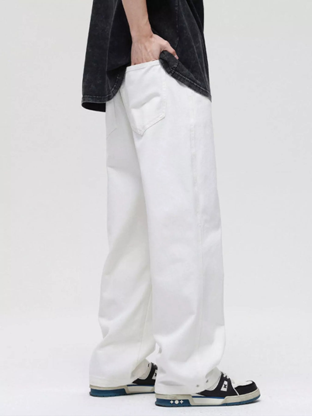 Washed Wide Leg Jeans Plus Size in Black for Men