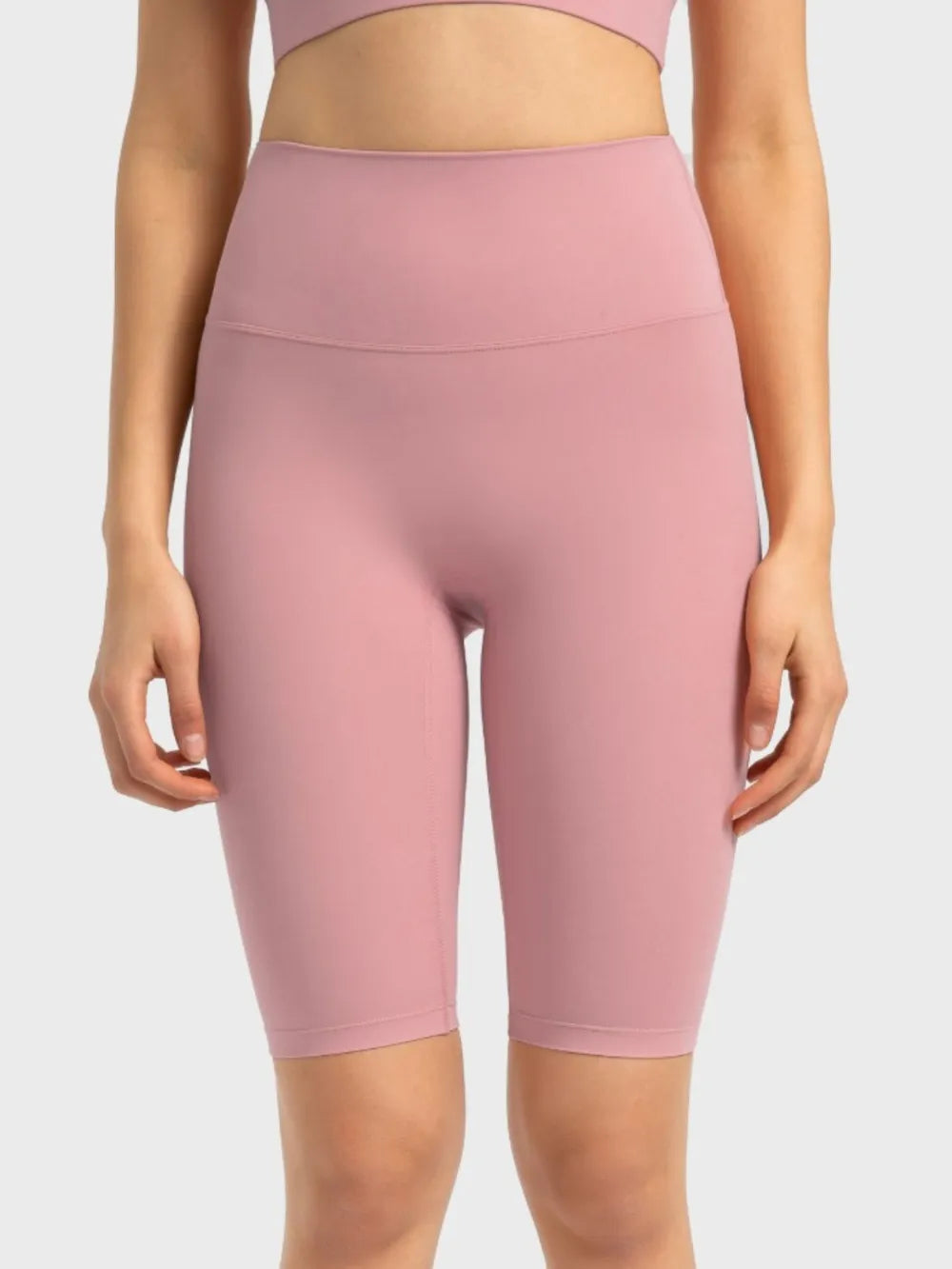 High Rise Wide Waistband Active Shorts in Dark Gray in Dusty Pink for Women