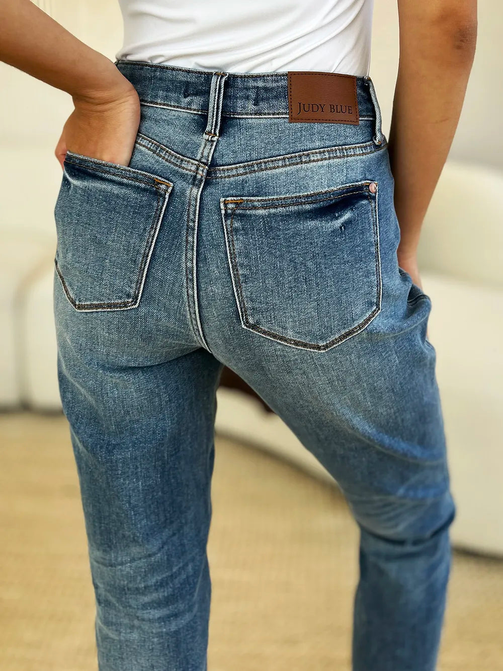 Plus Size Mid Rise Rigid Magic Release Hem Jeans in Medium for Women