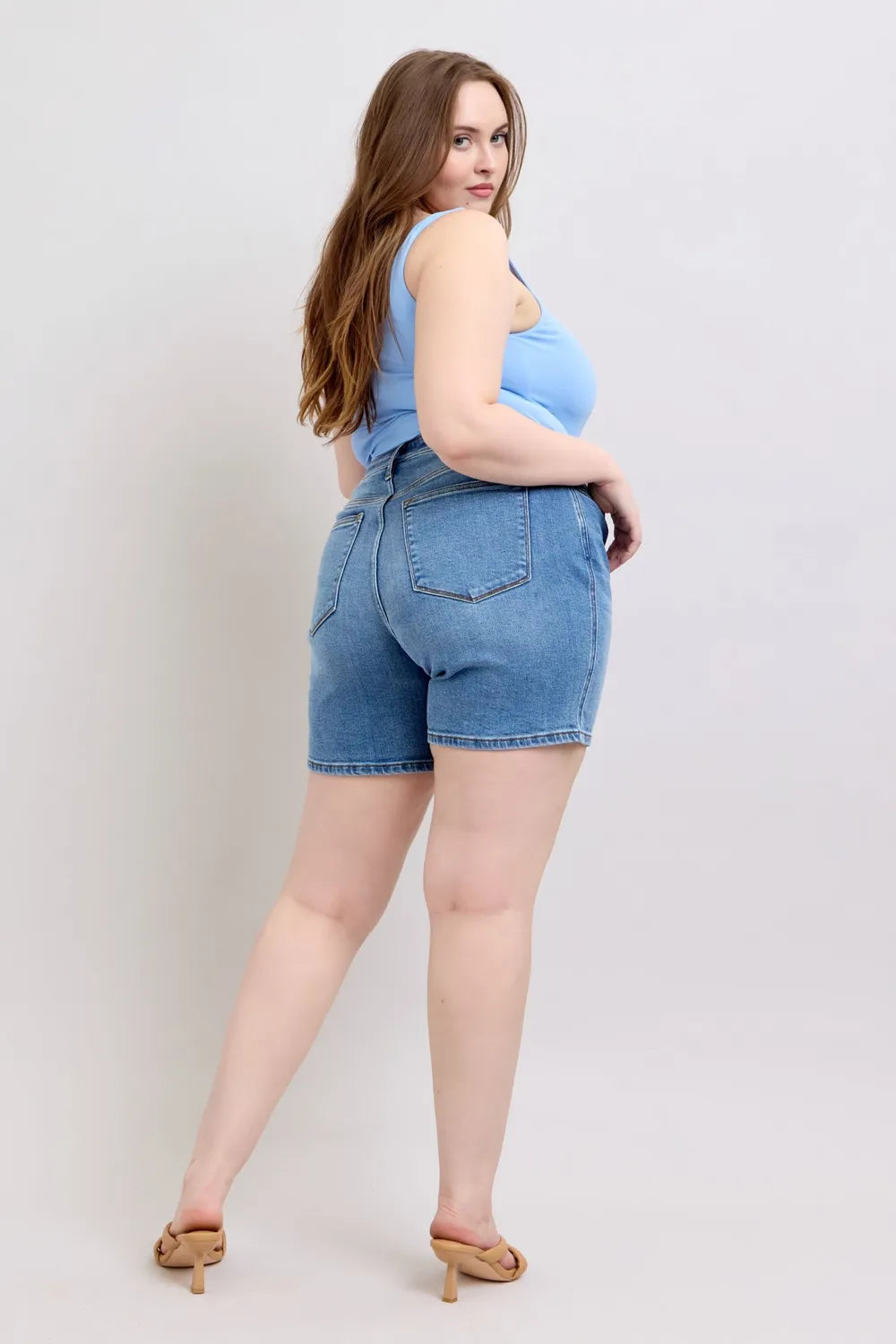 2 Button Denim Shorts with Pockets Plus Size in Medium for Women