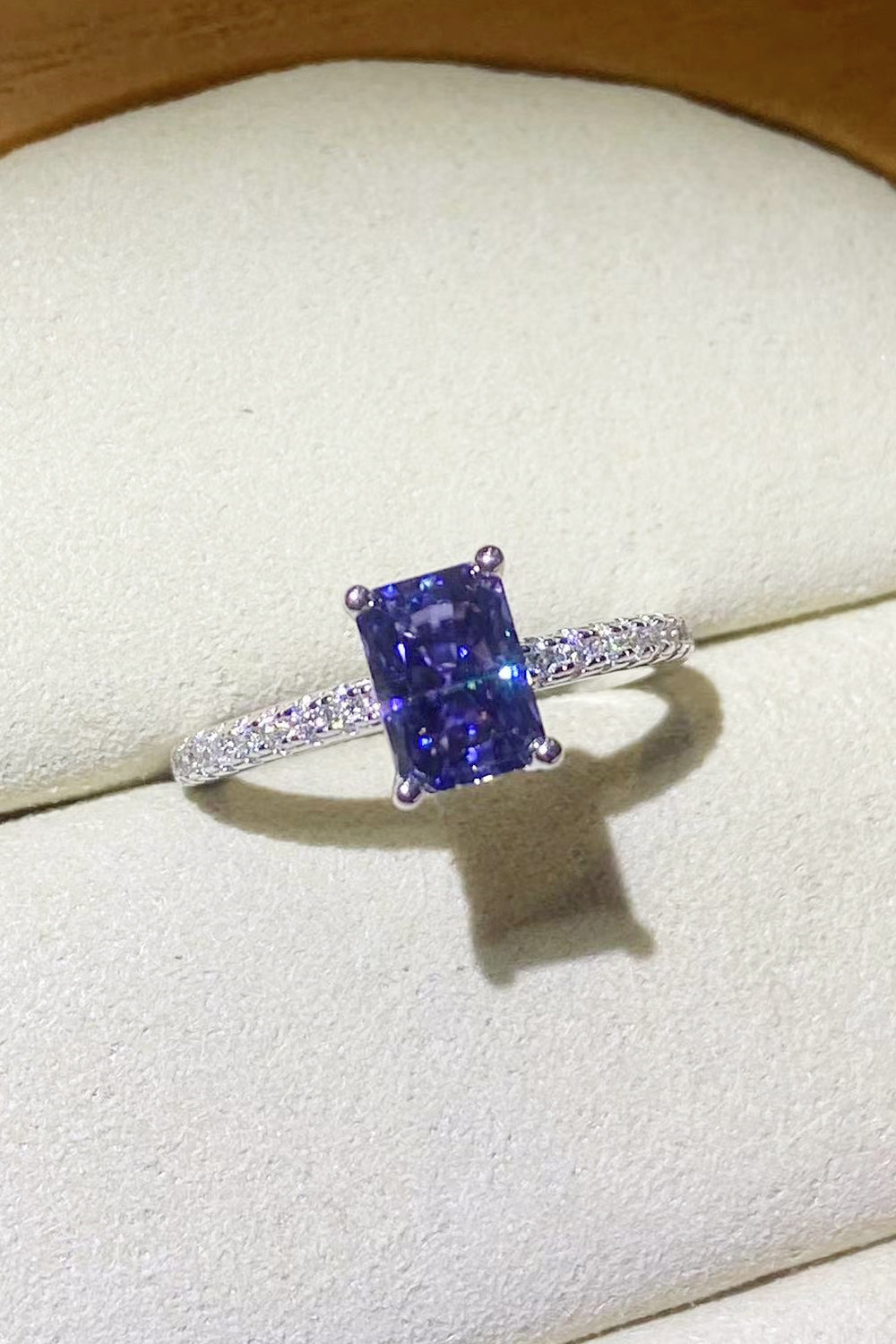 1 Carat Moissanite 925 Sterling Silver Rectangle Ring in Blue for Women