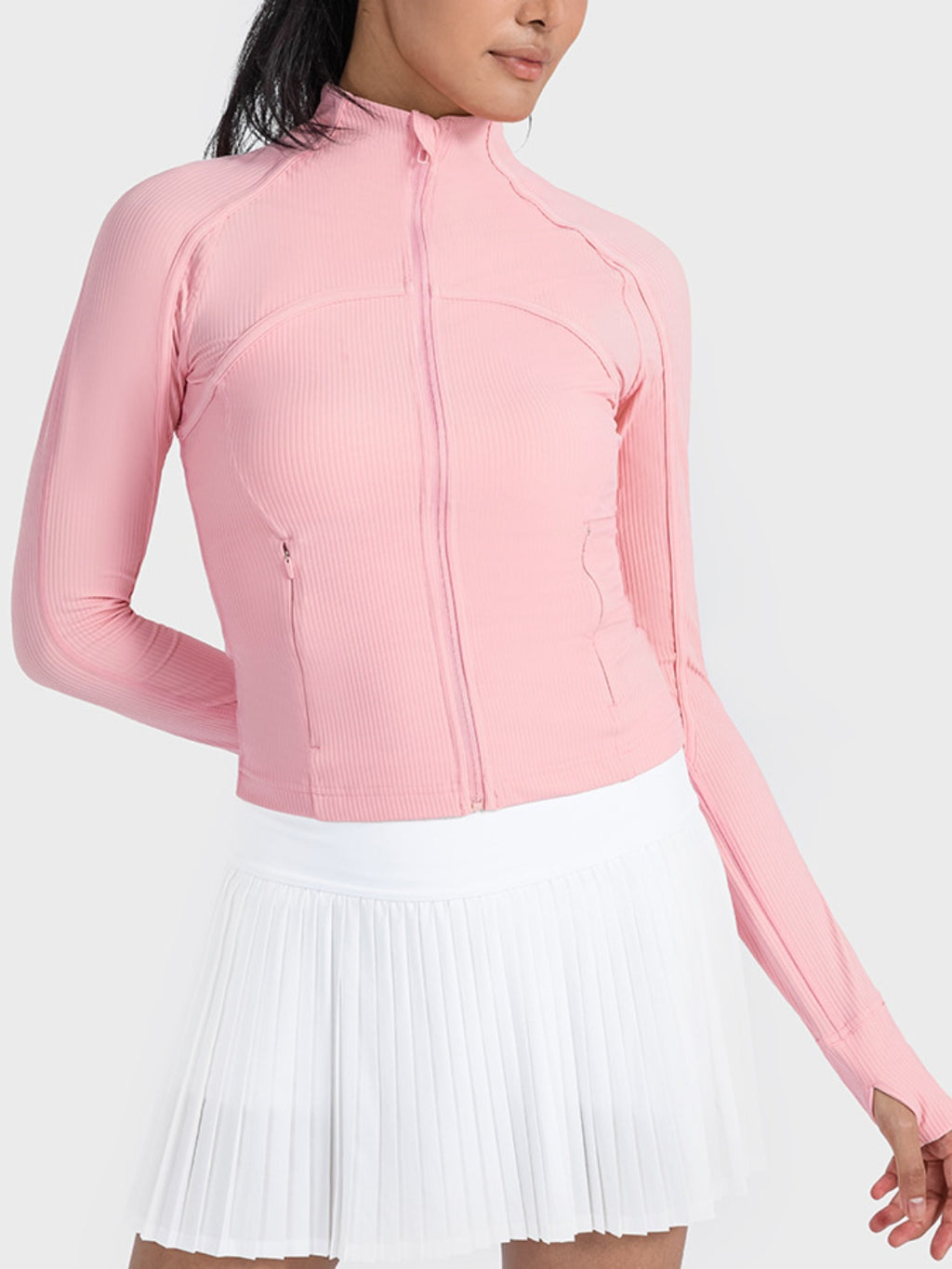 Zip-Up Long Sleeve Sports Jacket in White for Women
